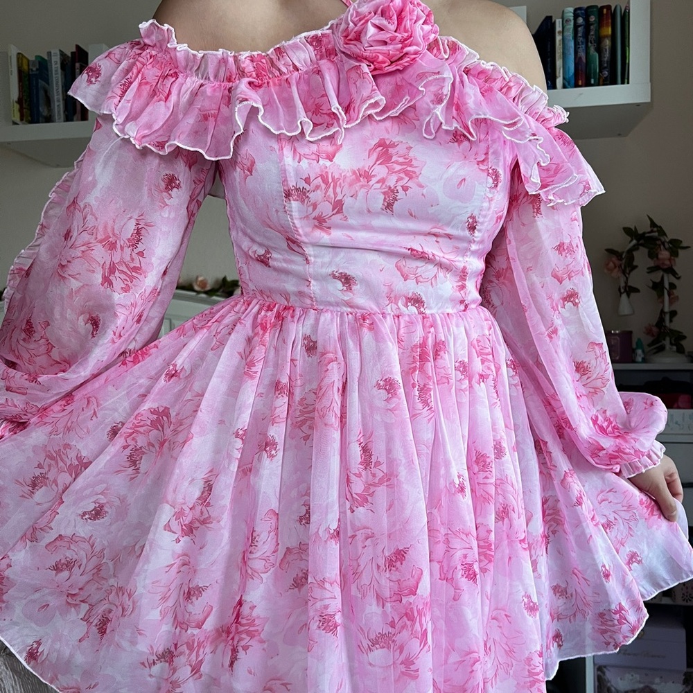 Pink Floral Off-Shoulder Dress